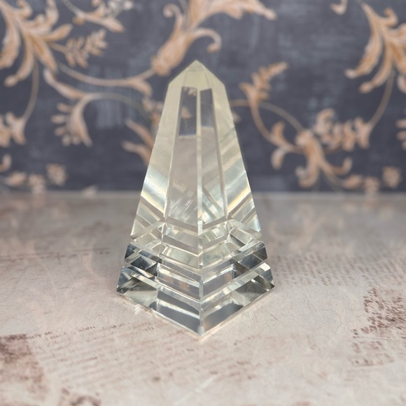 Estate Other - Vintage Cut Glass Crystal Obelisk Paperweight Art Deco Style